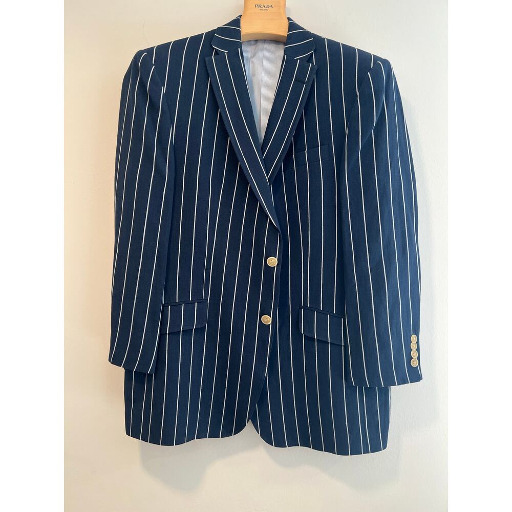 Hickey Navy Blue & White Suit Jacket 3 Buttons Size 42R JL - Picture 2 of 12
